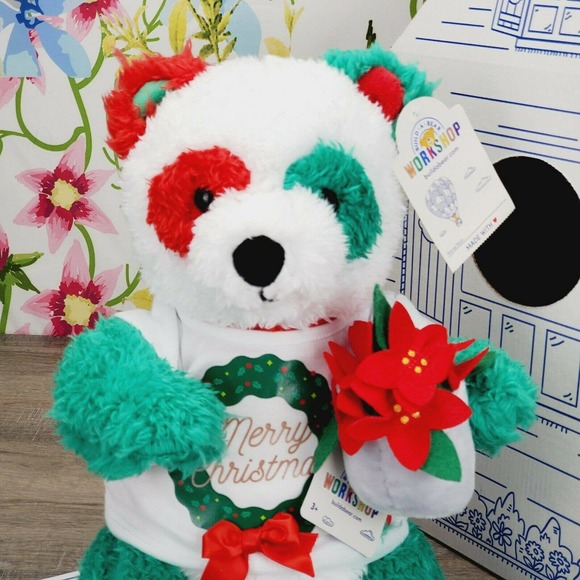 Build a Bear Christmas Holiday Festive Fun Panda Plush Poinsettia Wristie New - Picture 2 of 8